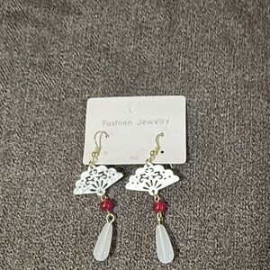 Elegant White and Red Dangle Earrings